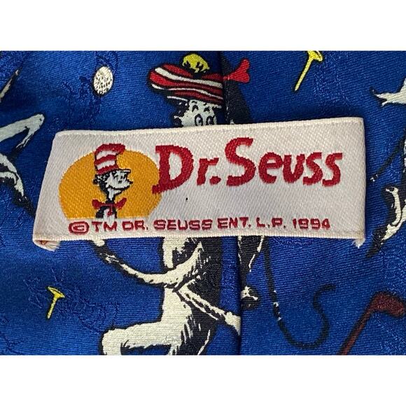 Dr. Seuss The Cat in the Hat Blue Golf Tie 100% Silk Vintage Circa 1994 - Picture 5 of 12